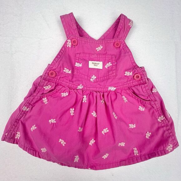Bunny Oshkosh Baby Pink Overall Dress Stitched Bunnies Rare Vintage 3-6m